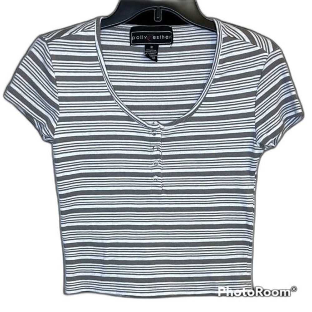 Polly & Ester Gray/White Stripe Ribbed Crop Top Size Medium